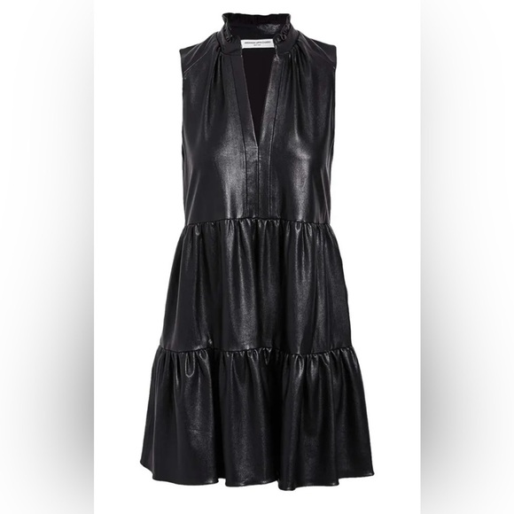 Amanda Uprichard Saffron blk slvlss faux leather mini dress w deep v nk SZ S - Picture 3 of 10